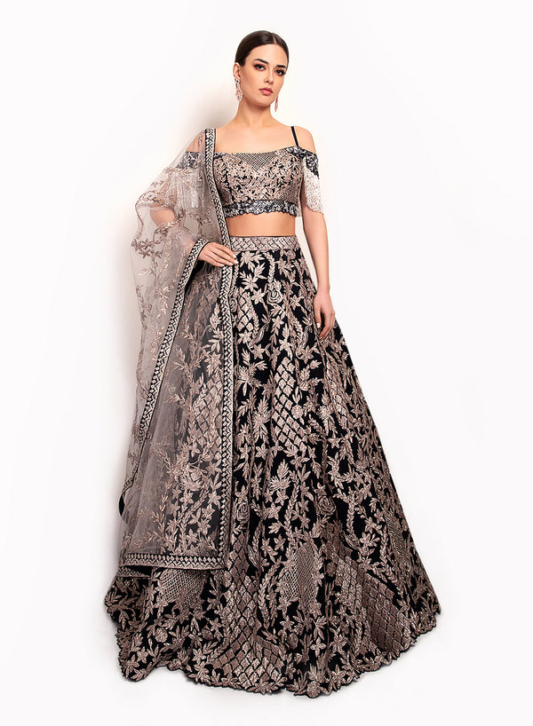 sonascouture - Navy Lengha With Modern Style Top BW117