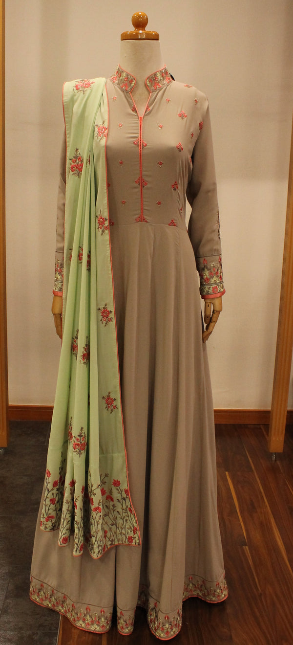 Grey Anarkali Gown W434