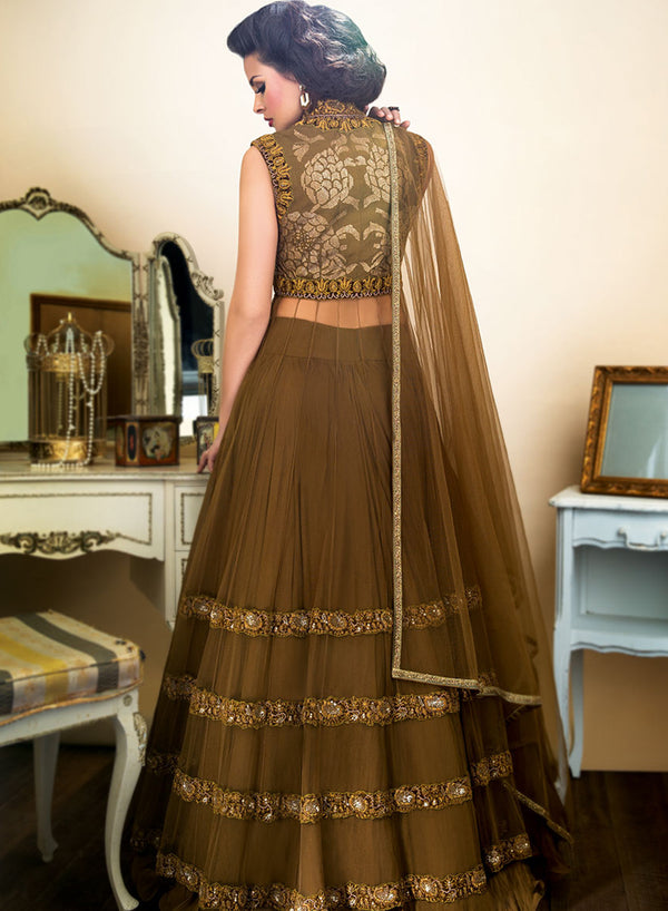sonascouture - Olive Green Tiered Lengha W315