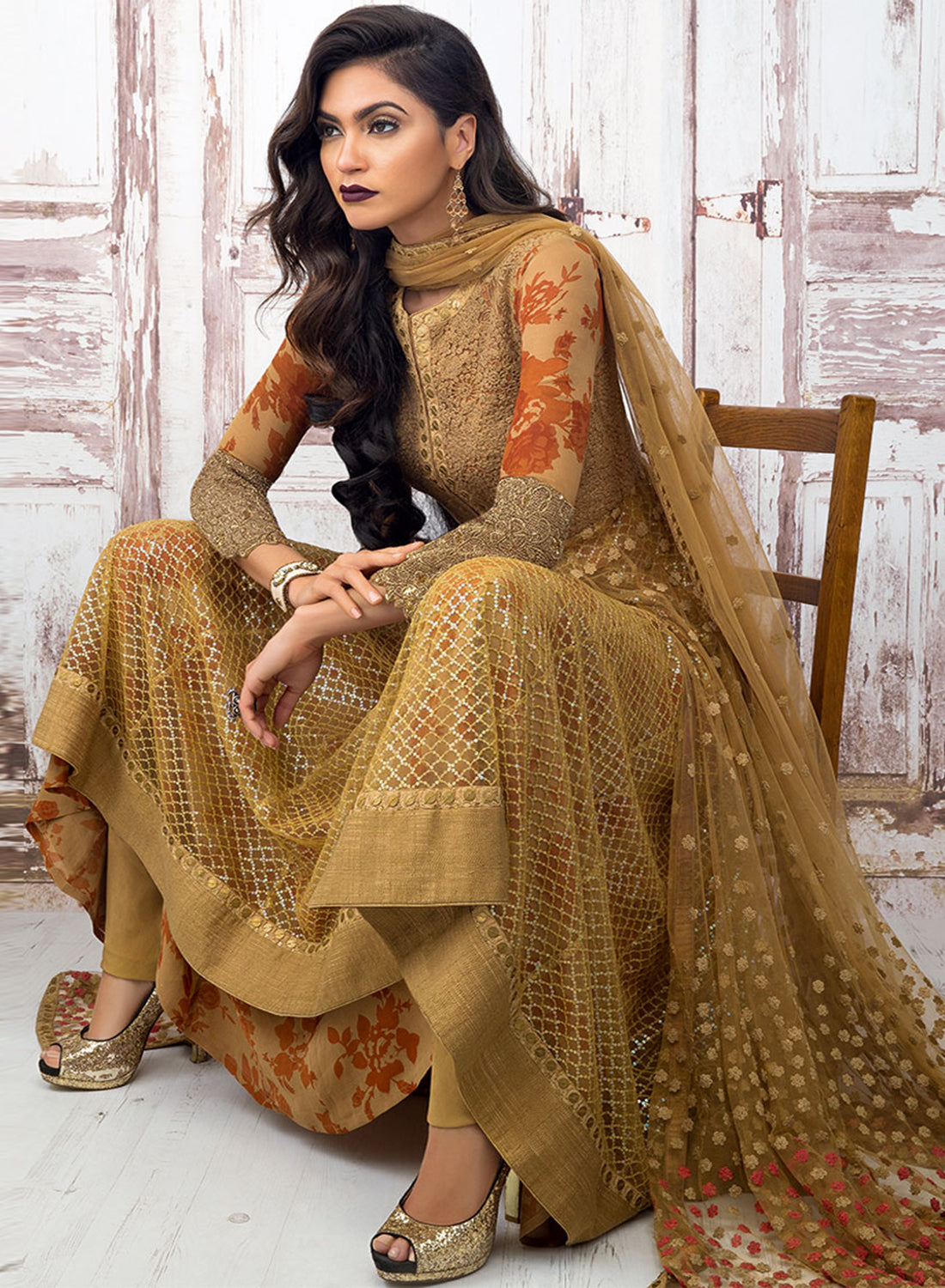 Antique Anarkali Gown W319 | Sonas Haute Couture Antique Anarkali Gown W319 | Sonas Haute Couture
