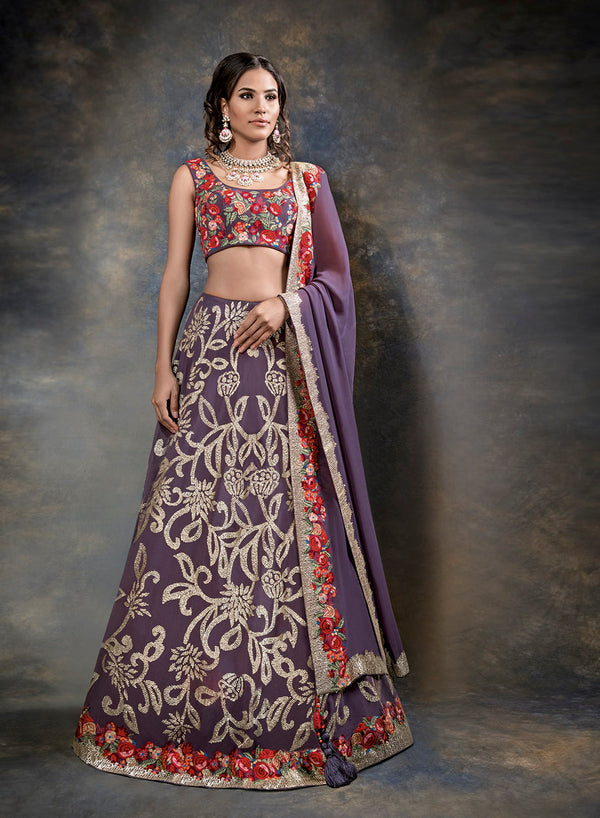 sonascouture - Purple Multi-Coloured Thread Work Bridal W376