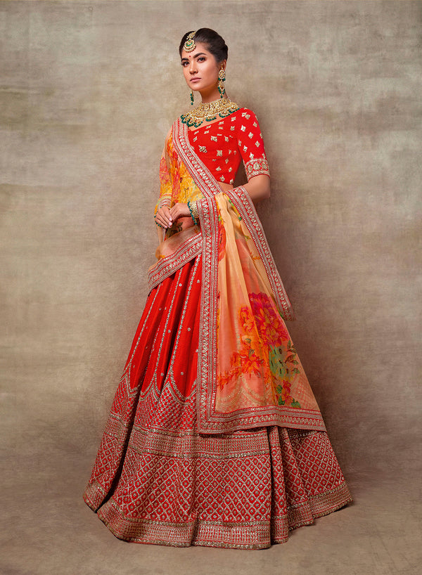 sonascouture - Red Bridal With Floral Dupatta W387