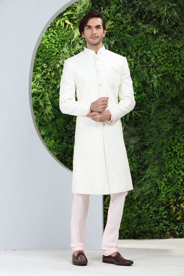 White velvet sherwani MM121