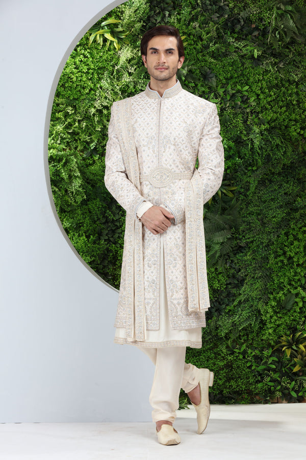 Ivory blue Sherwani MM119