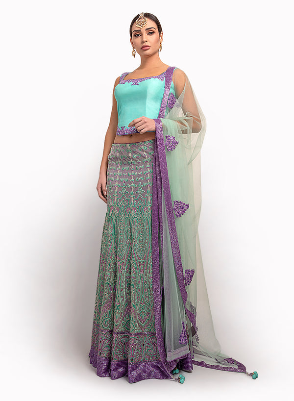 sonascouture - Aqua And Dark Lavender Lengha BW007