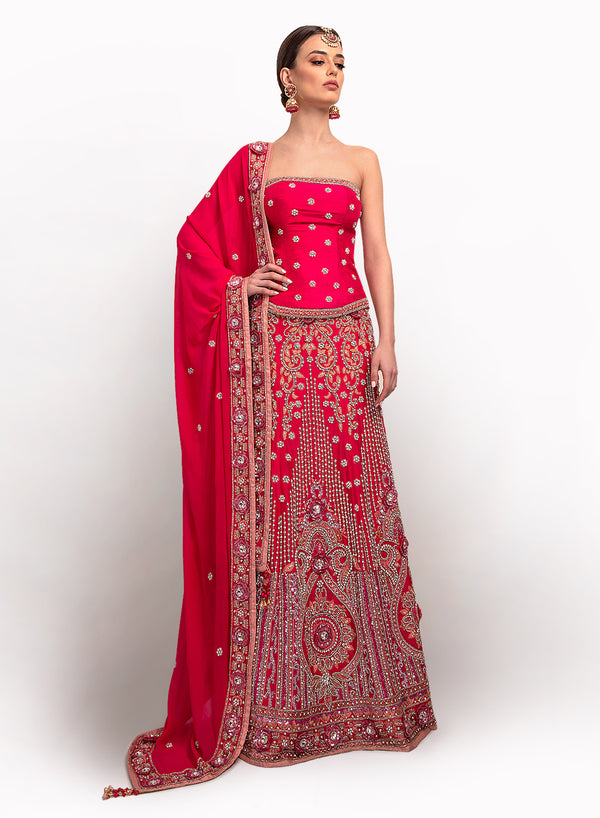 sonascouture - Silk Deep Pink And Peach A-line Lengha BW008