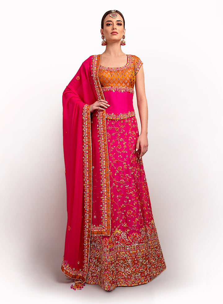 sonascouture - Raw Silk Fuchsia Lengha BW010