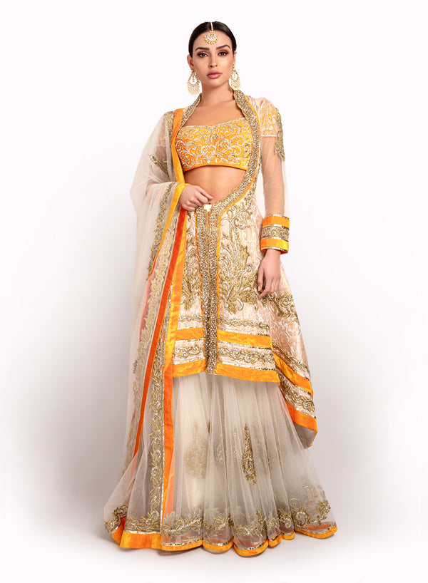 sonascouture - Orange And Ivory Jacket Lengha BW029