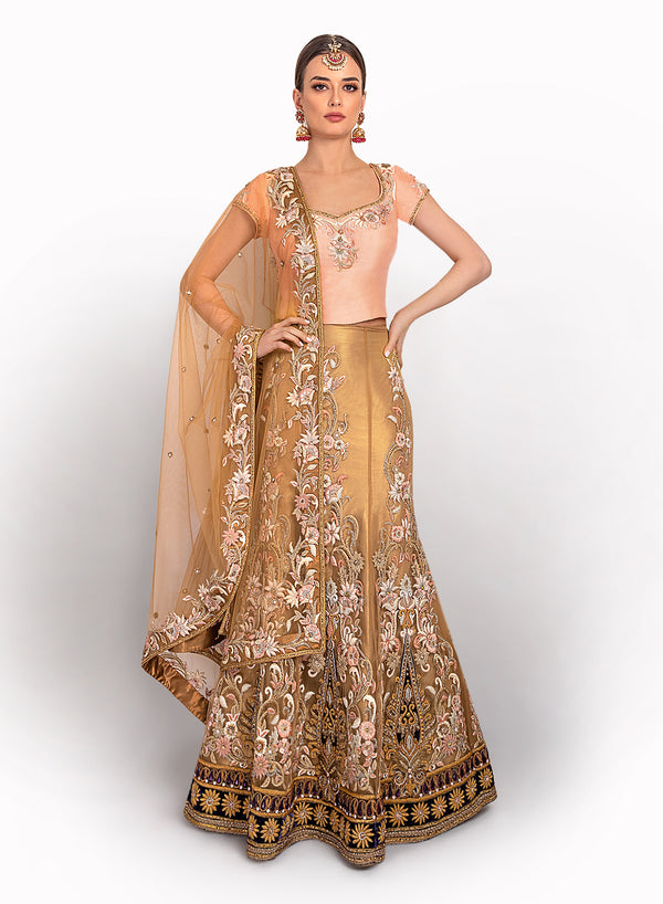 sonascouture - Gold/Peach And Deep Purple Lengha BW036