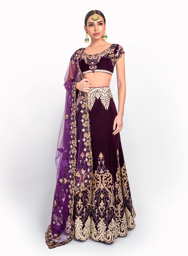 sonascouture - Royal Purple Velvet Bridal Lengha BW058