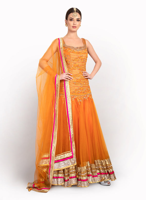 sonascouture - Contemporary Orange Anarkali BW070