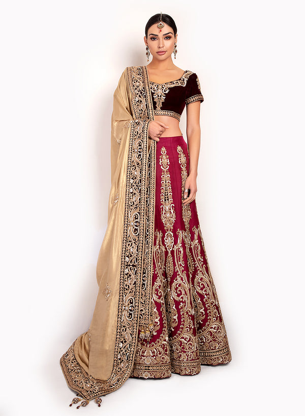 sonascouture - Silk Lengha And Velvet Top BW083