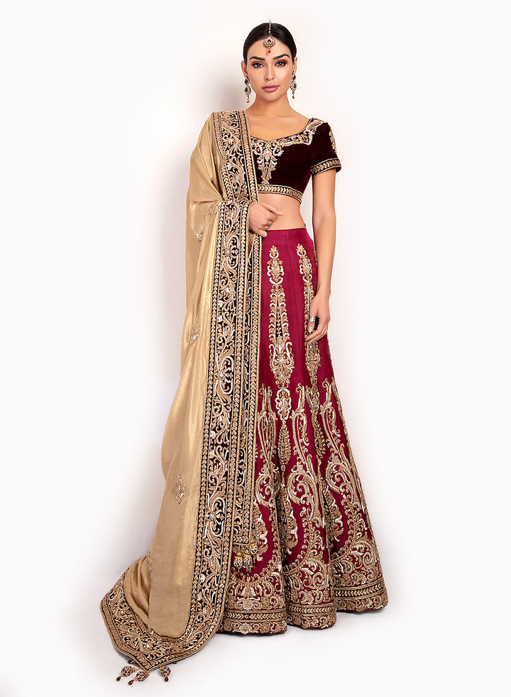 sonascouture - Silk Lengha And Velvet Top BW083