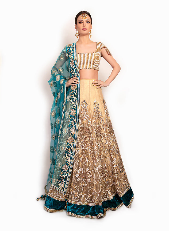 sonascouture - Gorgeous Gold And Teal Lengha BW096