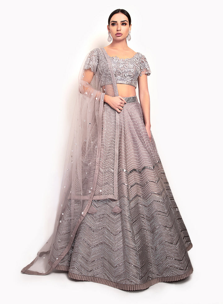 sonascouture - Silver Lengha Detailed With A Modern Pattern BW118