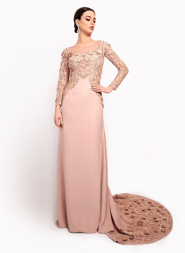 sonascouture - Elegant Nude Pink Trail Gown GW007