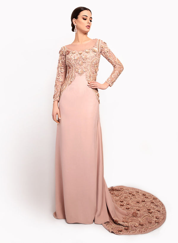 sonascouture - Elegant Nude Pink Trail Gown GW007