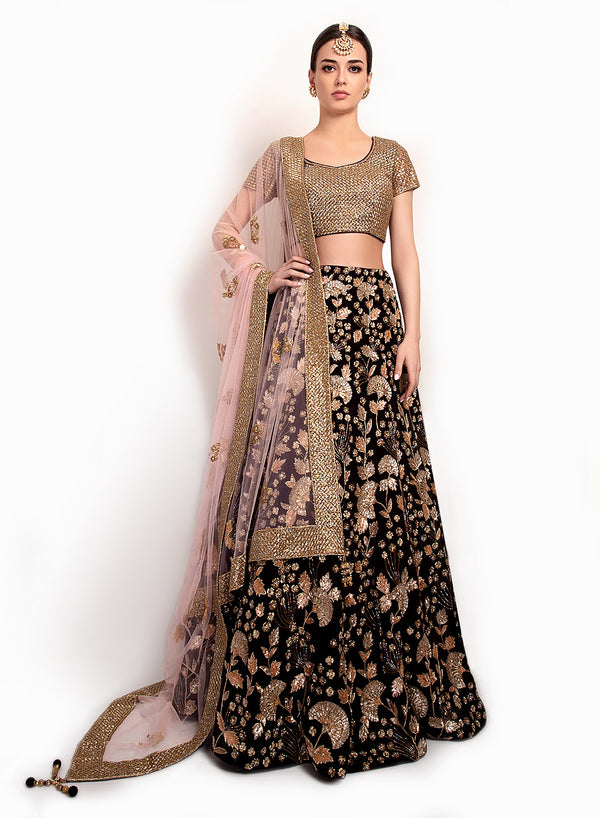 sonascouture - Aubergine Velvet Lengha BW124