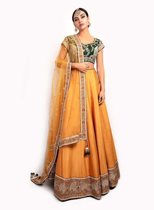 sonascouture - Classy Mustard And Emerald Lengha BW131