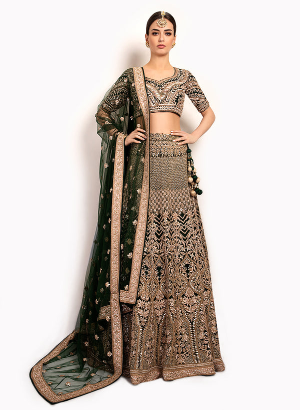 sonascouture - Ornate Bottle Green Lengha BW142