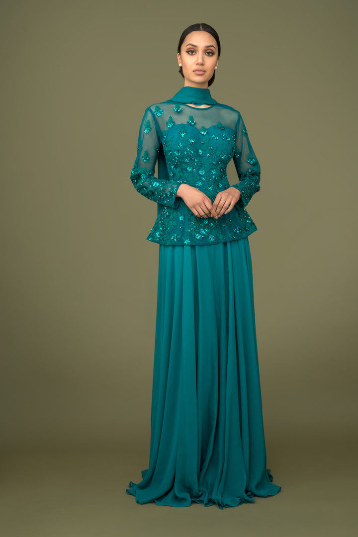 teal peplum dress RUBIN SINGER Asymmetric Ruffle Peplum Dress in Teal