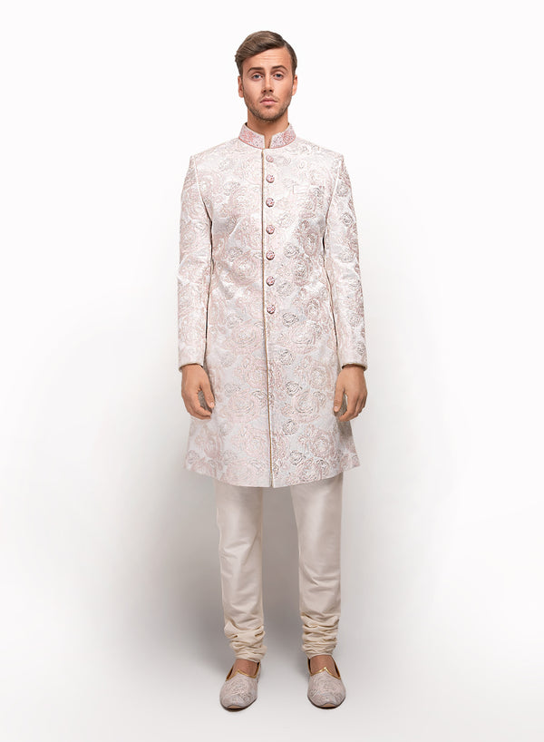 sonascouture - Printed Sherwani Highlighted With Baby Pink Threadwork MM004