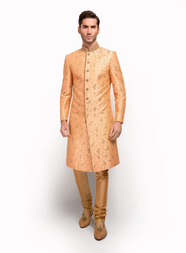 sonascouture - Peach Raw Silk Sherwani MM013