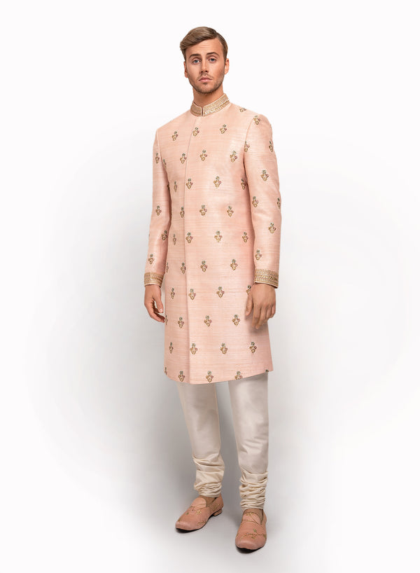 sonascouture - Pale Pink Raw Silk Sherwani MM016