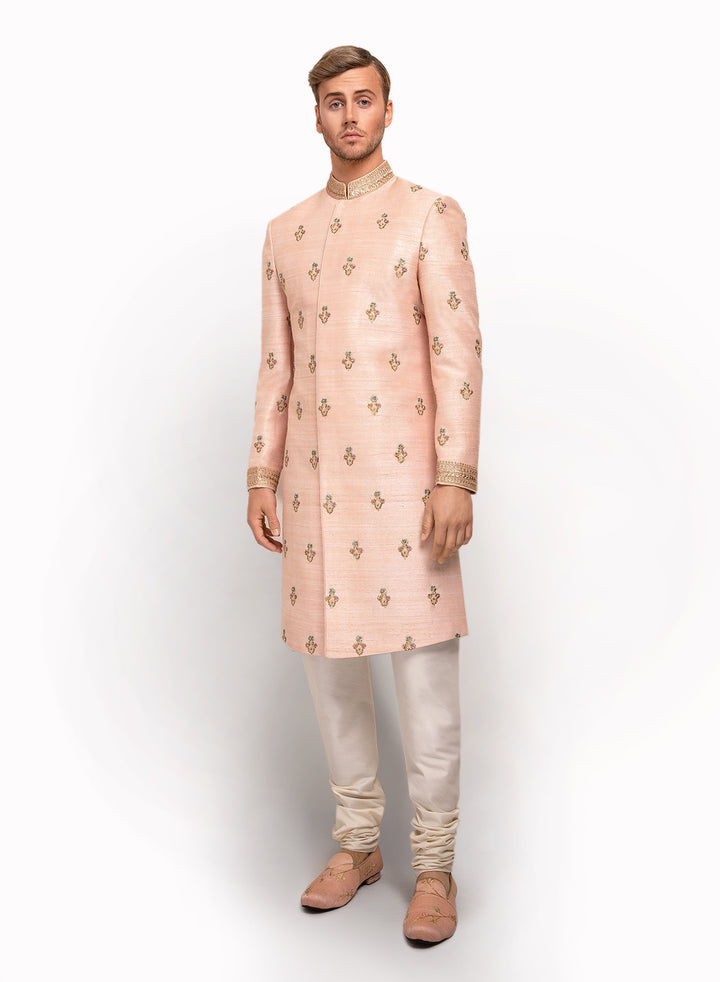 sonascouture - Pale Pink Raw Silk Sherwani MM016