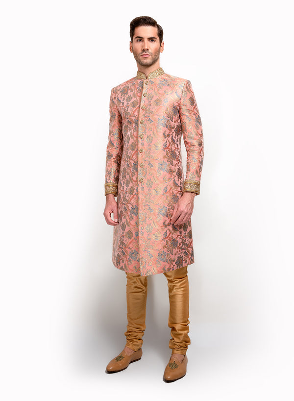 sonascouture - Silk Brocade Sherwani With Gold Detail MM035