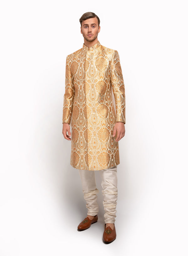 sonascouture - Silk Brocade Indo Western With Gold Pipings MM045