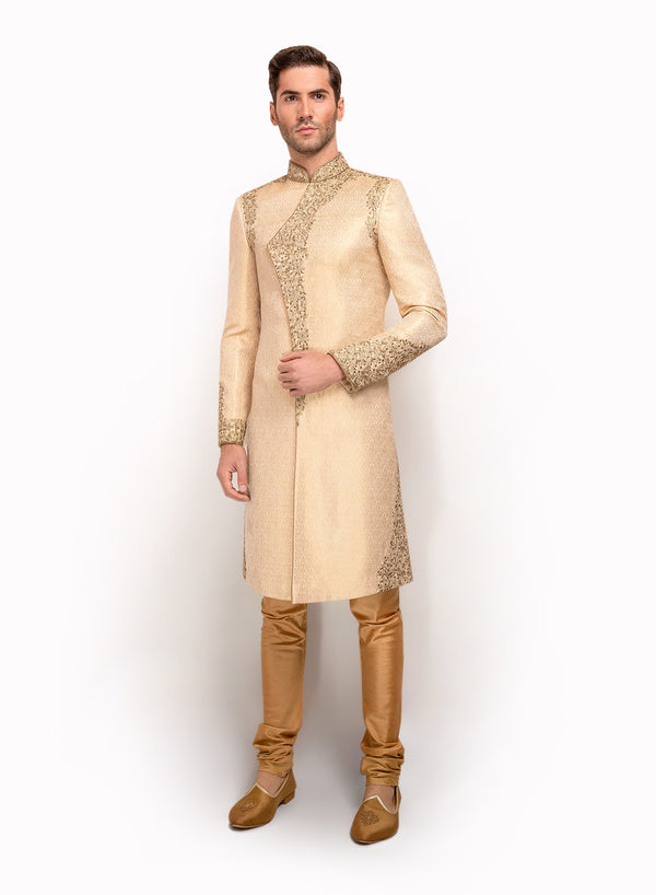 sonascouture - Gold Angrakha Sherwani MM050