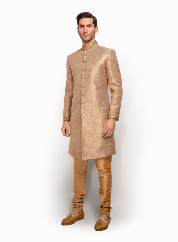 sonascouture - Antique Gold Brocade Sherwani MM054