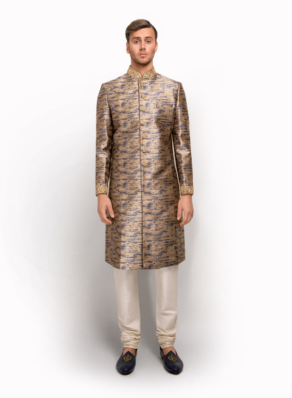 sonascouture - Printed Sherwani Detailed With Gold Threadwork MM055