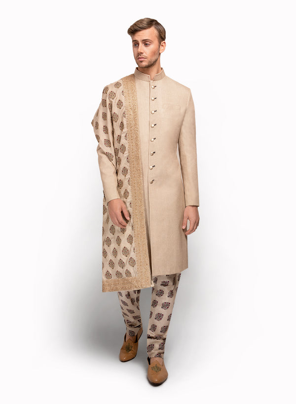 sonascouture - Gold Sherwani With Printed Churidar MM067