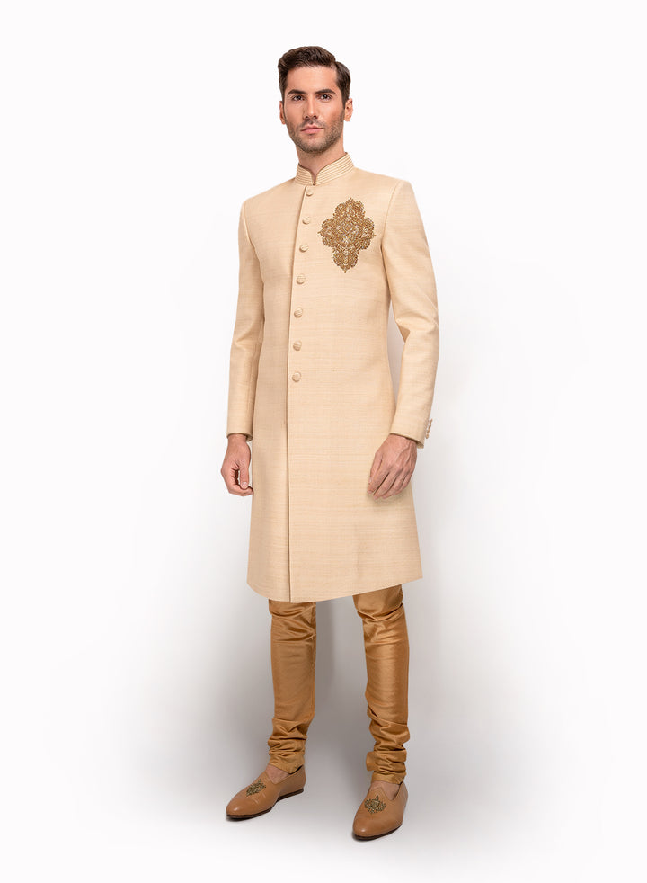 sonascouture - Dark Ivory Matka Silk Sherwani MM068