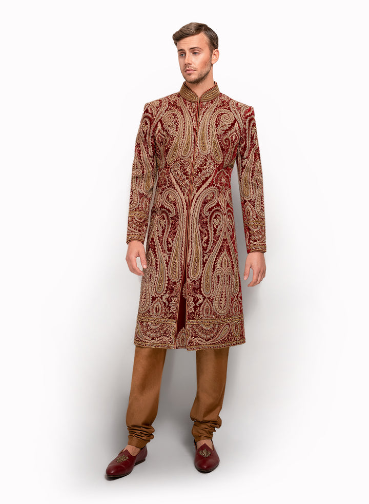 sonascouture - Rich Velvet Sherwani With Antique Pattern MM082