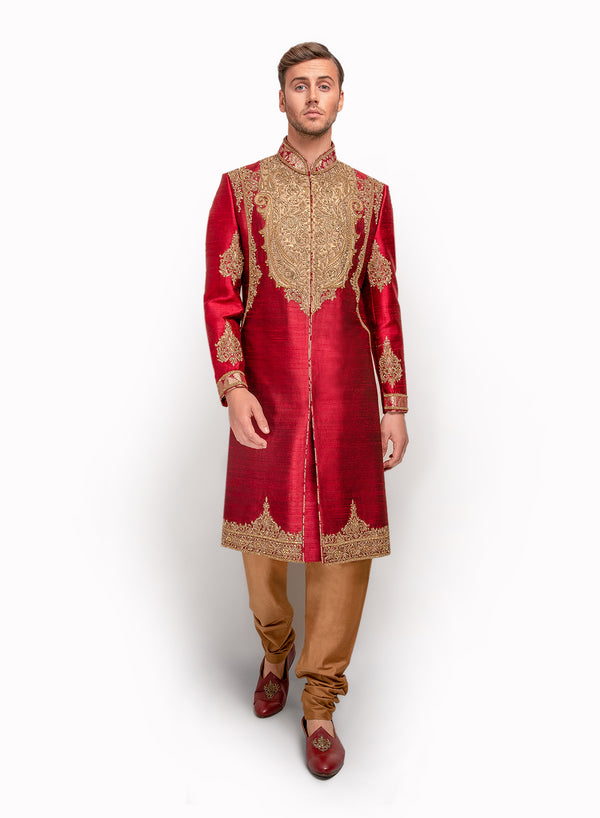 sonascouture - Raw Silk Sherwani With Traditional Antique Embroidery MM084