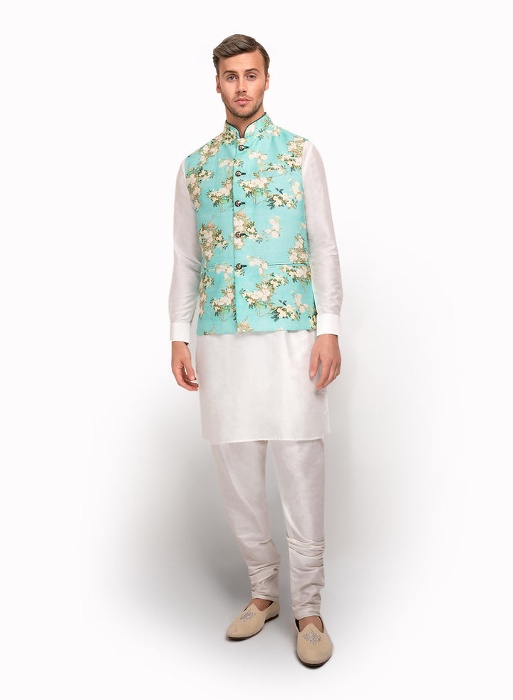 sonascouture - Floral Waistcoat With Ivory Kurta Pyjama MM086