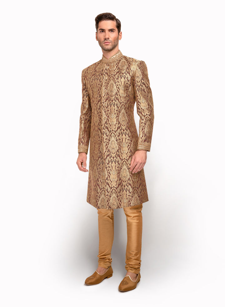 sonascouture - Wine Brocade Sherwani MM102