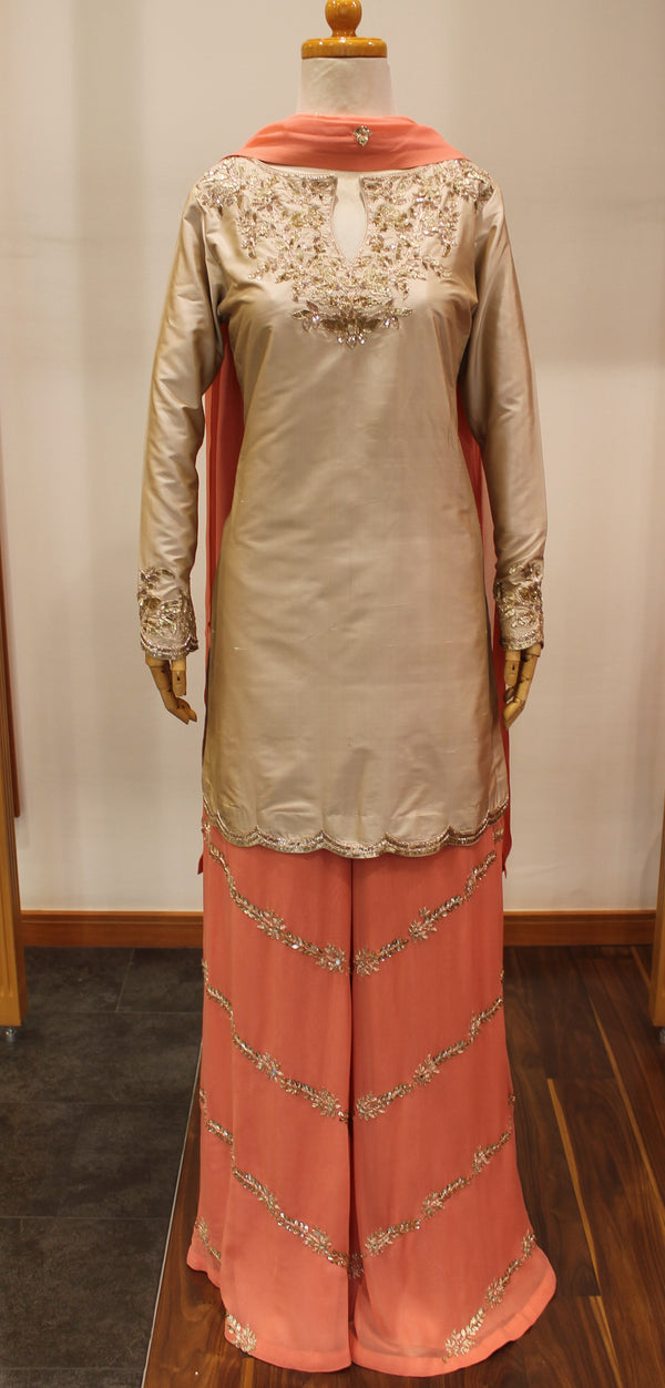 Gold and Coral Sharara W412