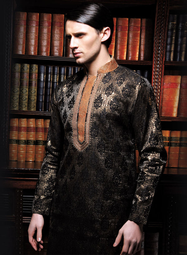 sonascouture - Modern Black/Gold Kurta M002