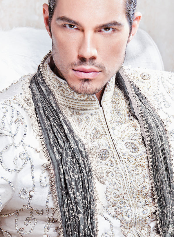 sonascouture - Modern Caramel Grey Sherwani M178