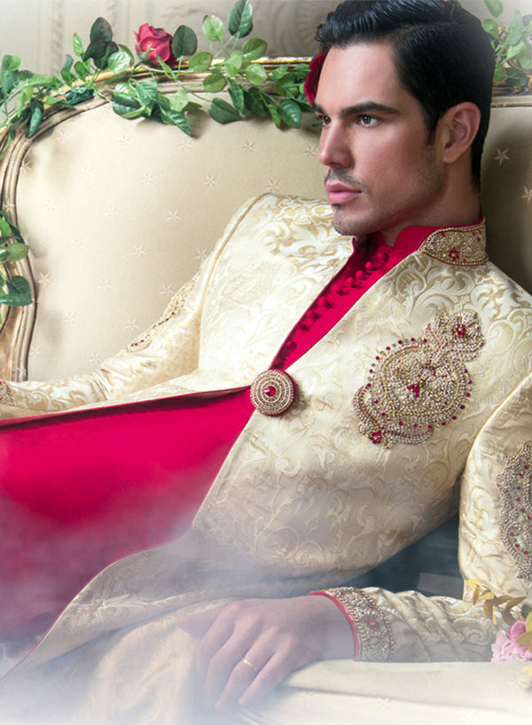 sonascouture - Gold And Red Sherwani M245