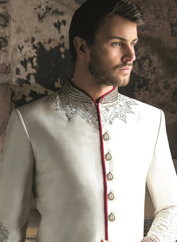 sonascouture - Ivory And Red Kunden Sherwani M284