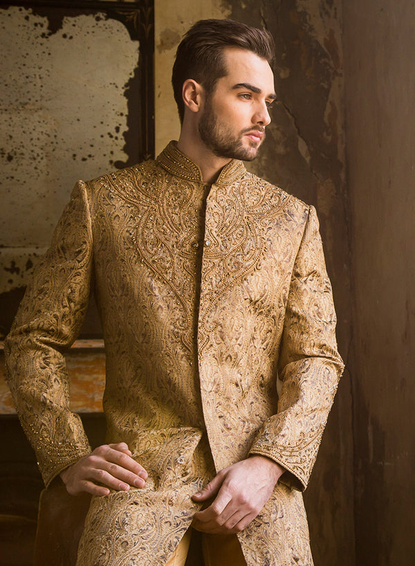 sonascouture - Classic Antique Gold Sherwani M292