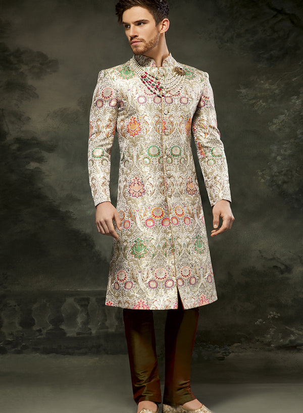 sonascouture - Ivory And Multi Brocade Sherwani M298