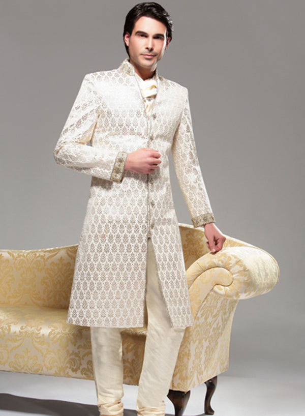 sonascouture - Modern Ivory Cravat Sherwani M311