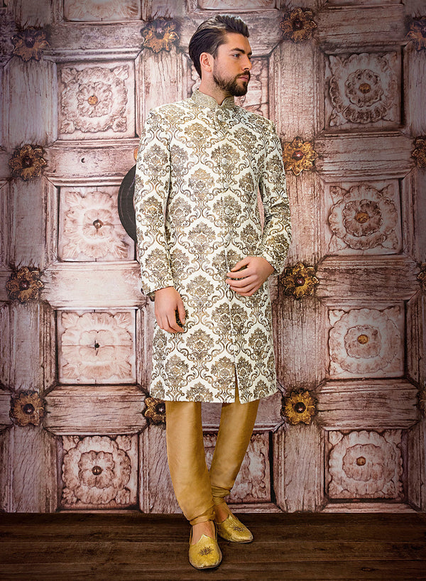 sonascouture - White Velvet Sherwani M360