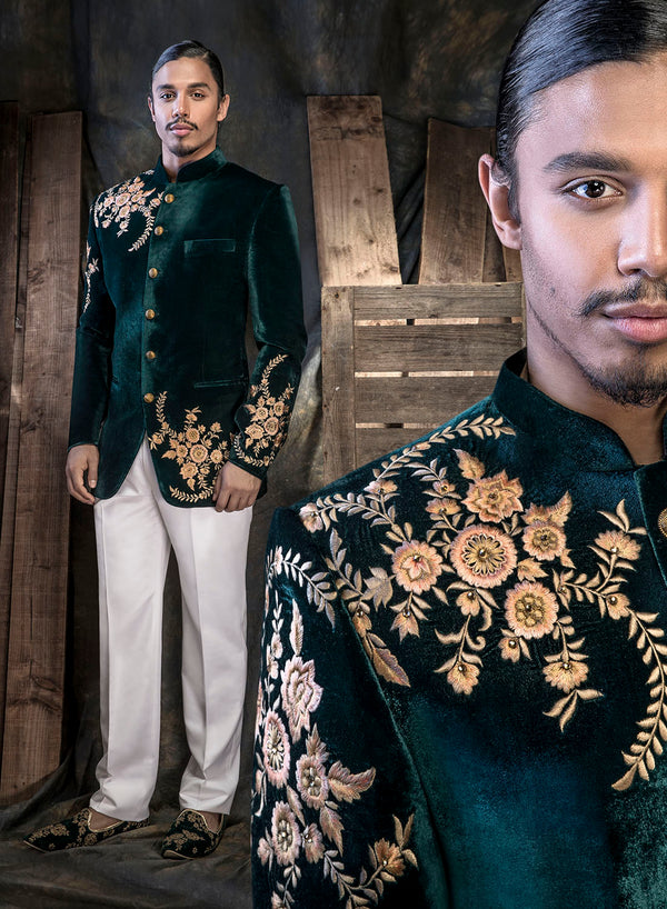 sonascouture - Bottle Green Floral Suit M361